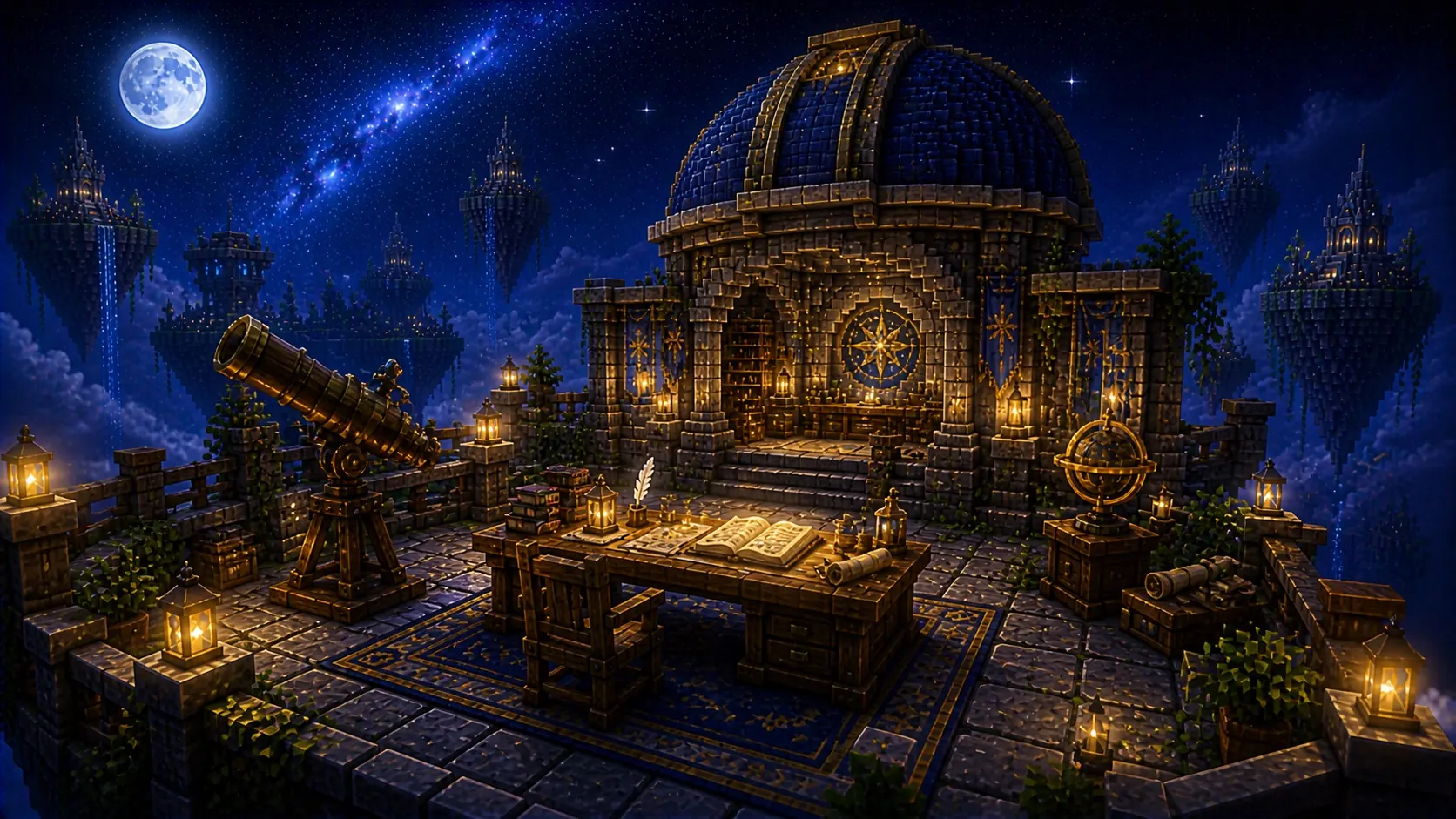 A celestial observatory and writing desk for Asteria Skyblock updates